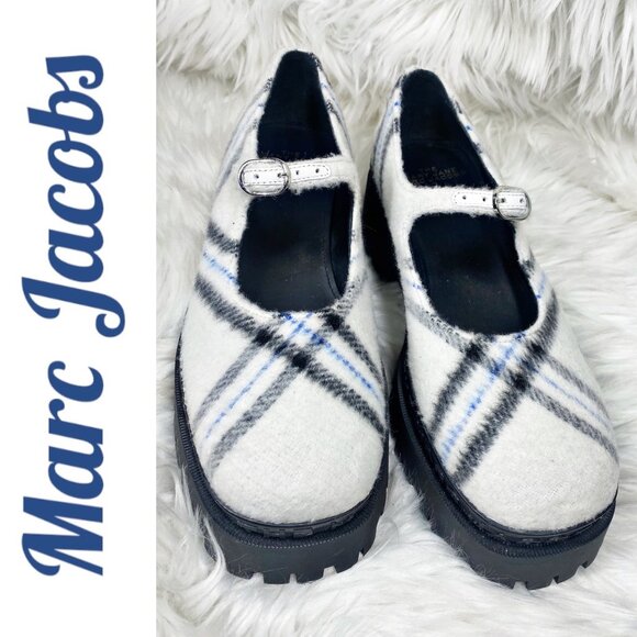 NWOB MARC JACOBS MARY JANE PLATFORM WOOL PLAID, SIZE 38 - Picture 1 of 11